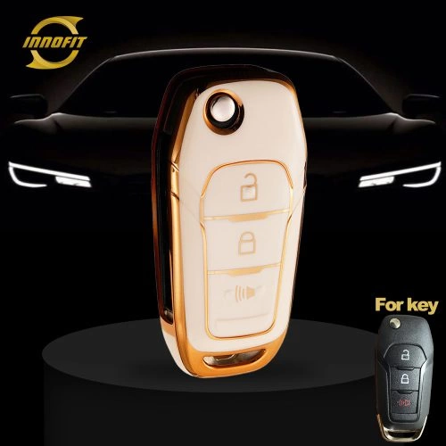 FOA3T1-White-Gold Plating- Car Key Cover For Ford