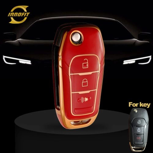 FOA3T1-Red-Gold Plating- Car Key Cover For Ford