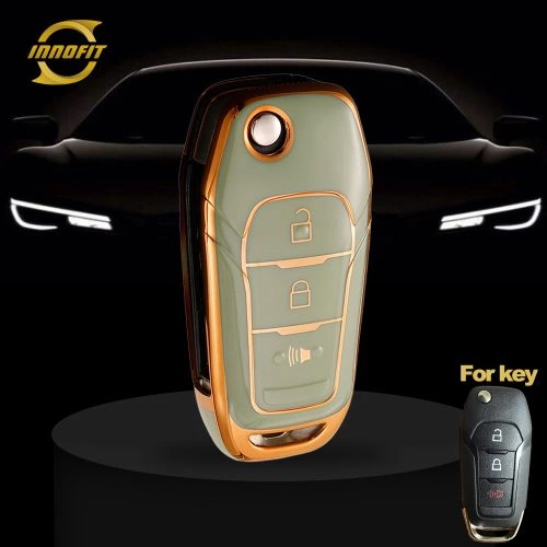 FOA3T1-Green-Gold Plating- Car Key Cover For Ford