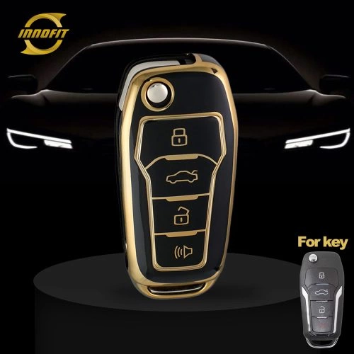 FOA7T1-Black-Gold Plating- Car Key Cover For Ford