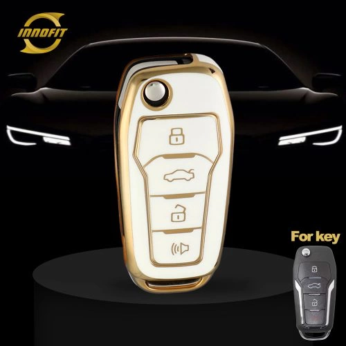 FOA7T1-White-Gold Plating- Car Key Cover For Ford