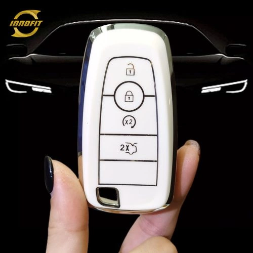 FOB3T1-White-Silver Plating- Car Key Cover For Ford