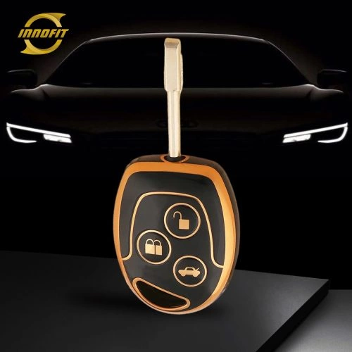 FOI1T1-Black-Gold Plating- Car Key Cover For Ford