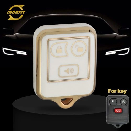 FOK4T1-White-Gold Plating- Car Key Cover For Ford Mazda