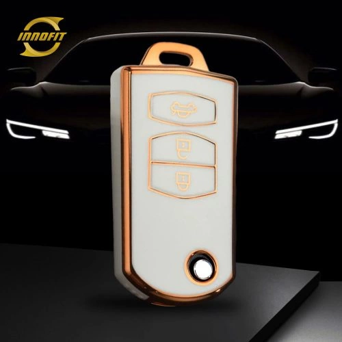 MAC1T1-White-Gold Plating- Car Key Cover For Mazda