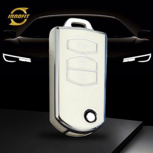 MAC1T1-White-Silver Plating- Car Key Cover For Mazda