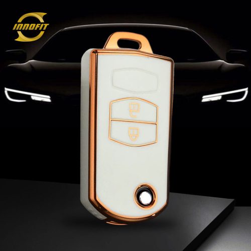MAC2T1-White-Gold Plating- Car Key Cover For Mazda