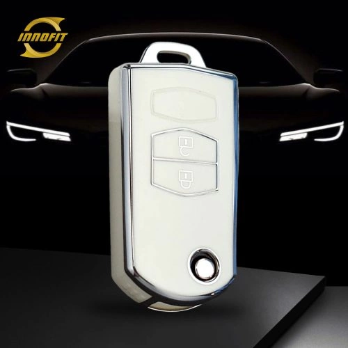 MAC2T1-White-Silver Plating- Car Key Cover For Mazda