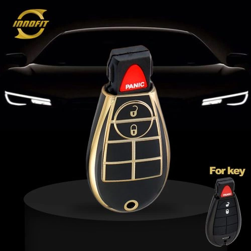JEC2T1-Black-Gold Plating- Car Key Cover For Jeep Dodge Chrysler
