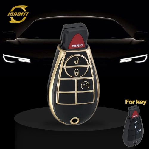 JEC3T1-Black-Gold Plating- Car Key Cover For Jeep Dodge Chrysler