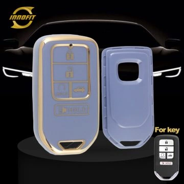HOA6T1-Light Blue-Gold Plating- Car Key Cover For Honda