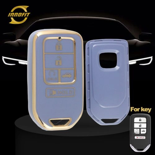 HOA6T1-Light Blue-Gold Plating- Car Key Cover For Honda