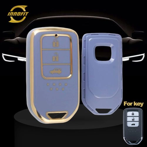 HOA1T1-Copertura della chiave dell'auto blu chiaro con placcatura in oro per Honda