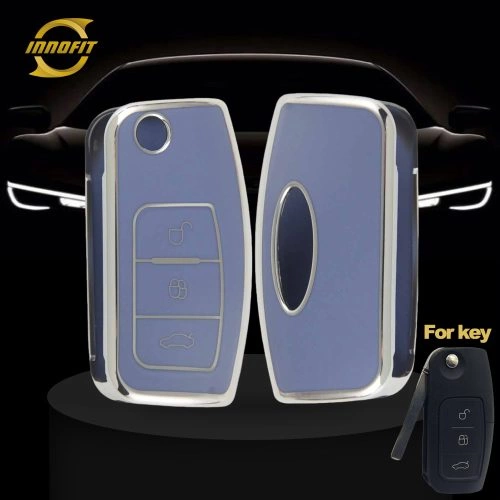FOE1T1-Purple-Silver Plating- Car Key Cover For Ford
