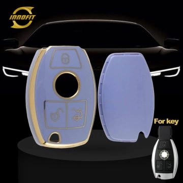 MEC1T1-Light Blue-Gold Plating- Car Key Cover For Mercedes-Benz