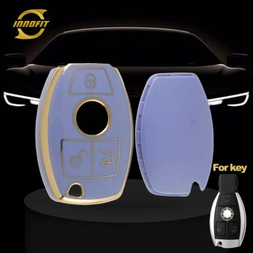 MEC1T1-Light Blue-Gold Plating- Car Key Cover For Mercedes-Benz