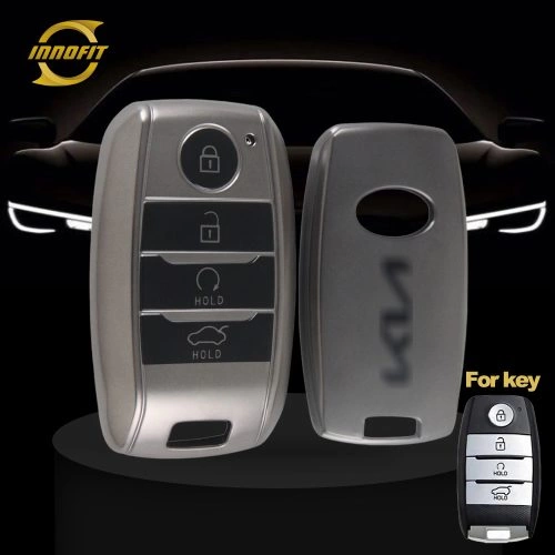 KIC3T1-Black-Metal Gray Plating- Car Key Cover For Kia