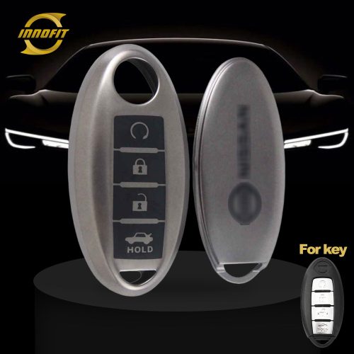 NIB4T1-Siyah-Metal Gri Kaplama- Nissan Infiniti için Araba Anahtarı Kapağı