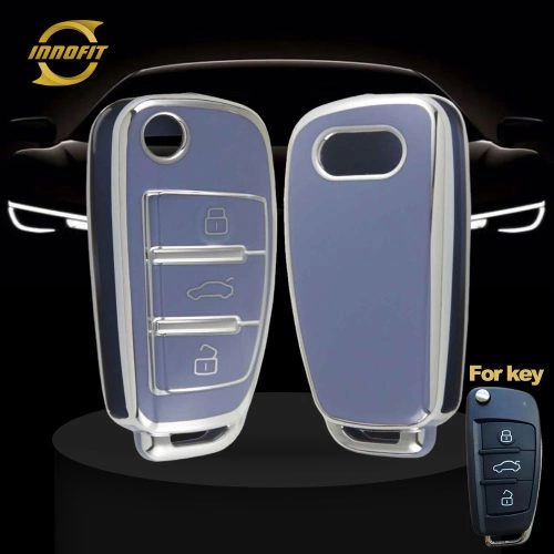 AUD1T1-Light Blue-Silver Plating- Car Key Cover For Audi Chery