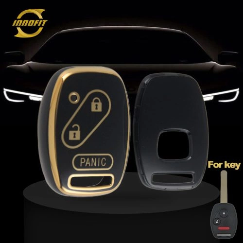 HON3T1-Black-Gold Plating- Car Key Cover For Honda
