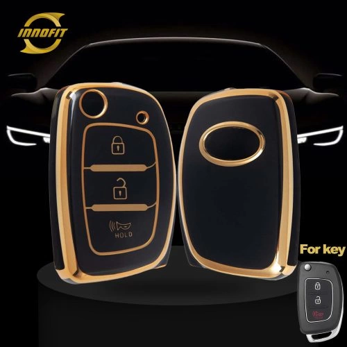 HYF4T1-Black-Gold Plating- Car Key Cover For Hyundai