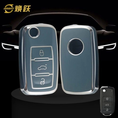 VOB1T1-Granny Grey-Silver Plating- Car Key Cover For Volkswagen SEAT skoda