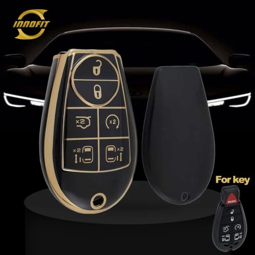 JEC4T1-Black-Gold Plating- Car Key Cover For Jeep Dodge Chrysler