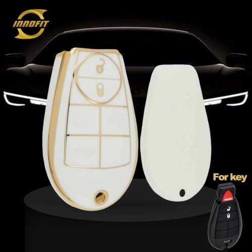 JEC2T1-White-Gold Plating- Car Key Cover For Jeep Dodge Chrysler