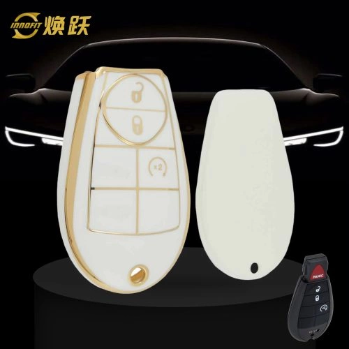 JEC3T1-White-Gold Plating- Car Key Cover For Jeep Dodge Chrysler