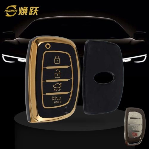 HYD3T1-Black-Gold Plating- Car Key Cover For Hyundai
