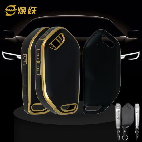 KIJ1T1-Black-Gold Plating- Car Key Cover For Kia