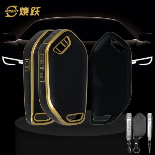 KIJ1T1-Black-Gold Plating- Car Key Cover For Kia