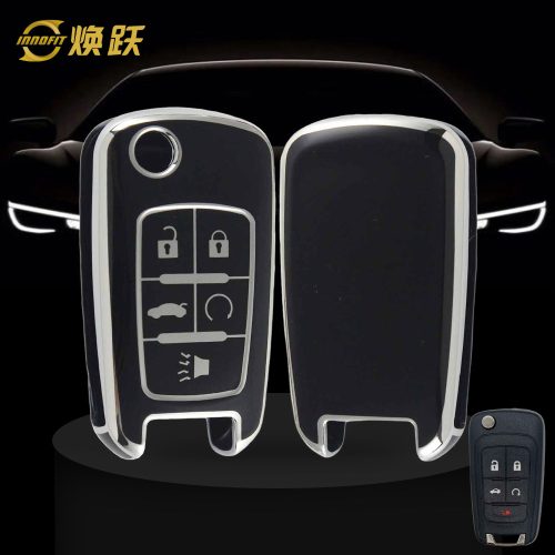 CED5T1-Black-Silver Plating- Car Key Cover For Chevrolet Opel GMC Holden