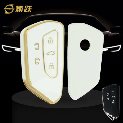 VOC3T1-White-Gold Plating- Car Key Cover For Volkswagen skoda