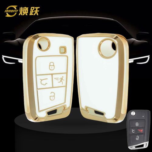 VOA2T1-White-Gold Plating- Car Key Cover For Volkswagen skoda SEAT