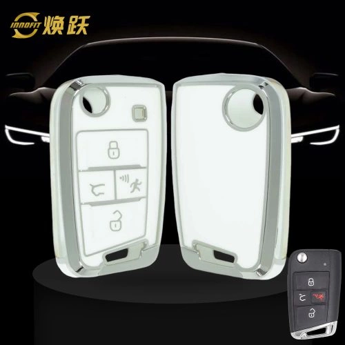 VOA2T1-Branco-Placa prateada- Capa para chave de carro para Volkswagen skoda SEAT