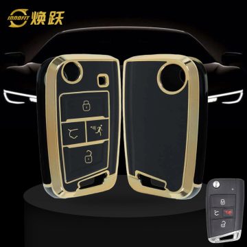 VOA2T1-Black-Gold Plating- Car Key Cover For Volkswagen skoda SEAT