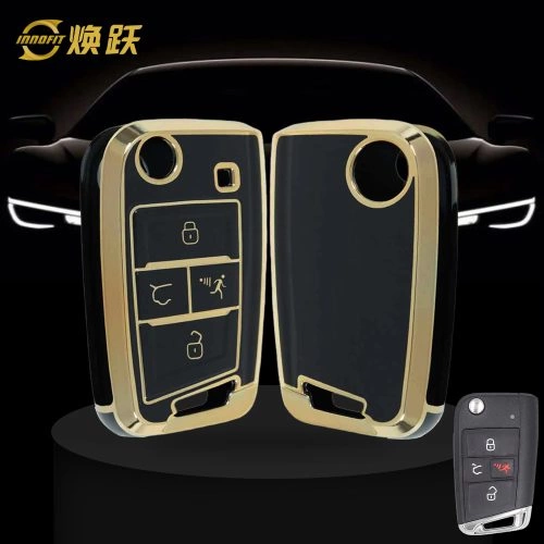 VOA2T1-Black-Gold Plating- Car Key Cover For Volkswagen skoda SEAT