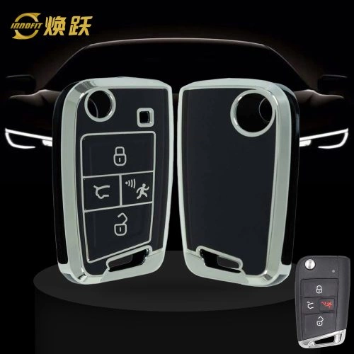 VOA2T1-Nero-Placcatura argento-Copertura della chiave dell'auto per Volkswagen skoda SEAT