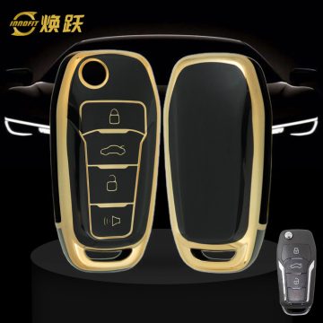 FOA7T1-Black-Gold Plating- Car Key Cover For Ford