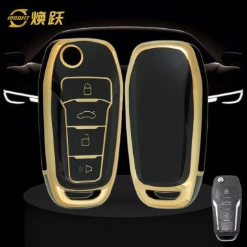 FOA7T1-Black-Gold Plating- Car Key Cover For Ford