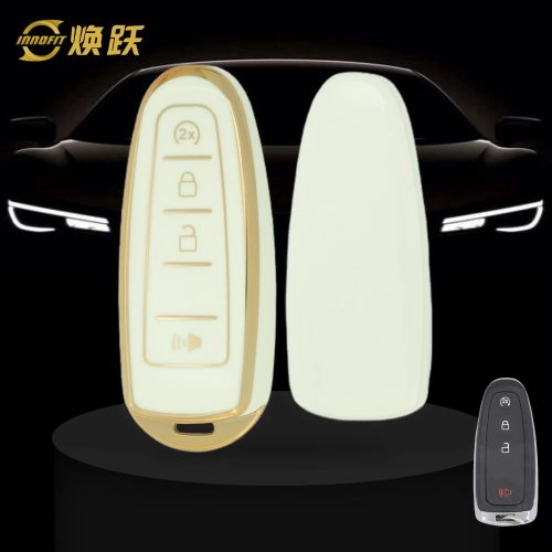 FOJ2T1-White-Gold Plating- Car Key Cover For Ford LINCOLN