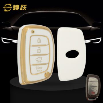 HYD3T1-White-Gold Plating- Car Key Cover For Hyundai