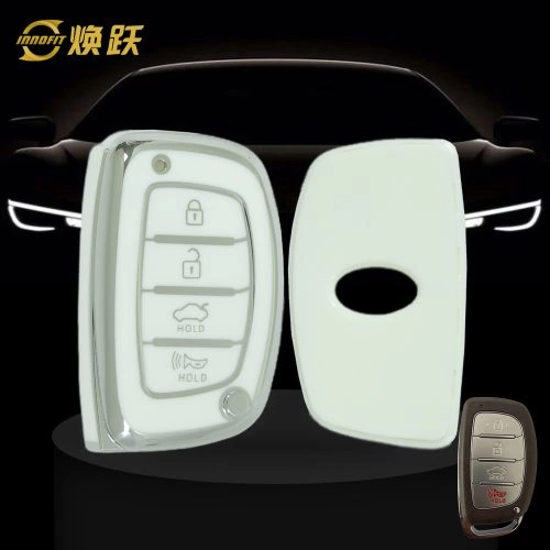 HYD3T1-White-Silver Plating- Car Key Cover For Hyundai