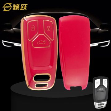 AUA1T1-Red-Gold Plating- Car Key Cover For Audi