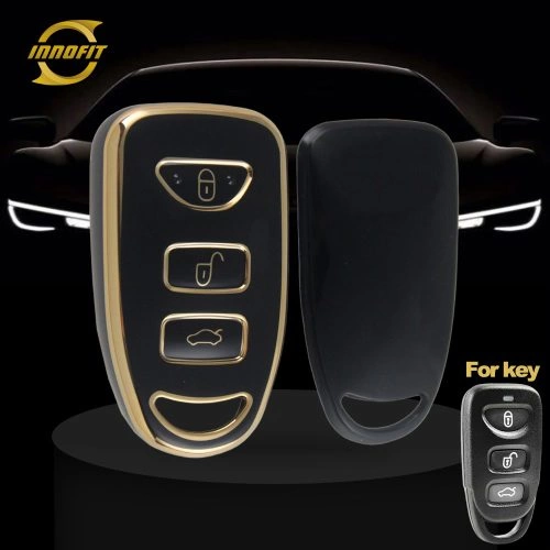 HYJ2T1-Black-Gold Plating - غطاء مفتاح السيارة لهيونداي كيا