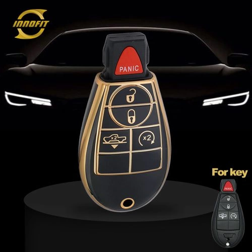 JEC11T1-Black-Gold Plating- Car Key Cover For Jeep Dodge Chrysler