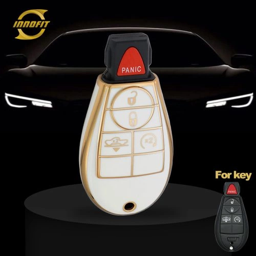 JEC11T1-White-Gold Plating- Car Key Cover For Jeep Dodge Chrysler