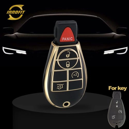 JEC13T1-Black-Gold Plating- Car Key Cover For Jeep Dodge Chrysler