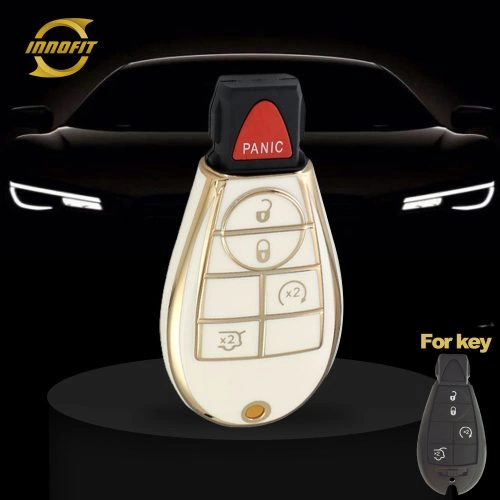 JEC13T1-White-Gold Plating- Car Key Cover For Jeep Dodge Chrysler
